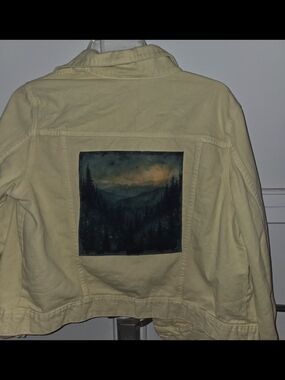 Yellow Jean Jacket with Mountain Sunrise Back Patch SzM